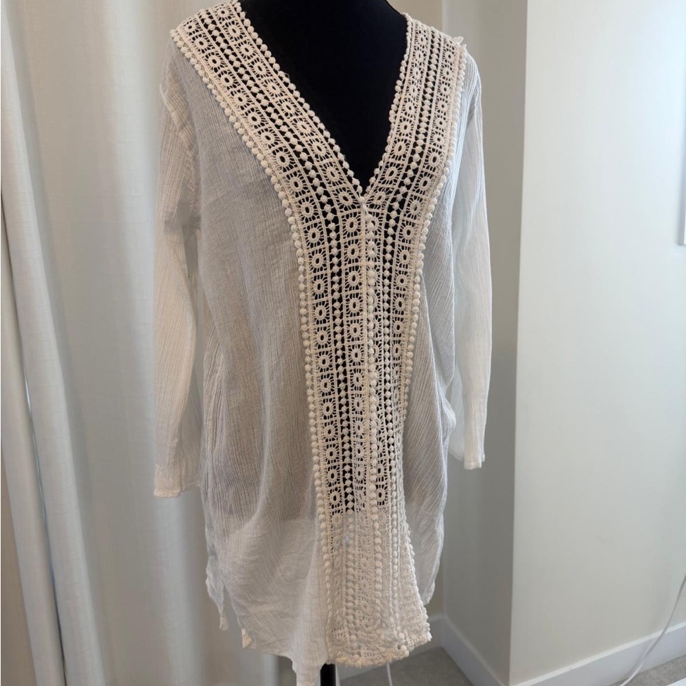 Raviya White Crochet-Trim Gauze Tunic